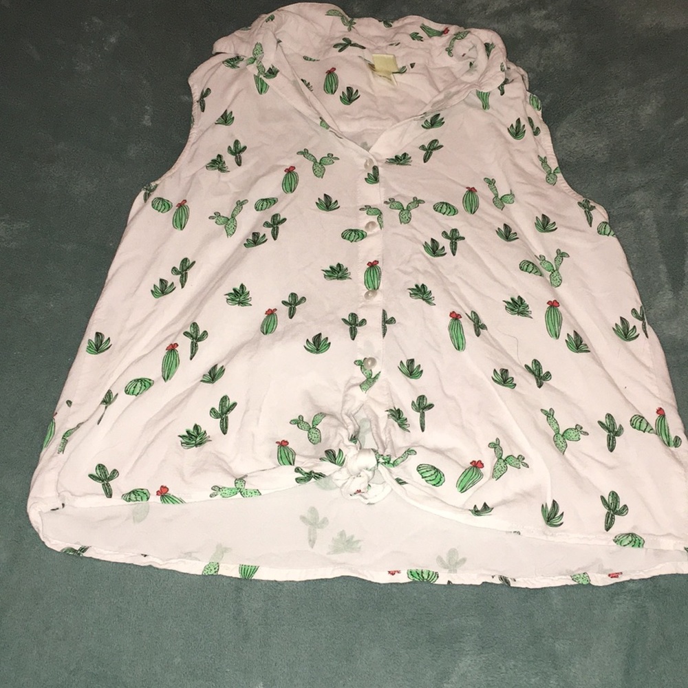 A beautiful cactus button down sleeve less shirt